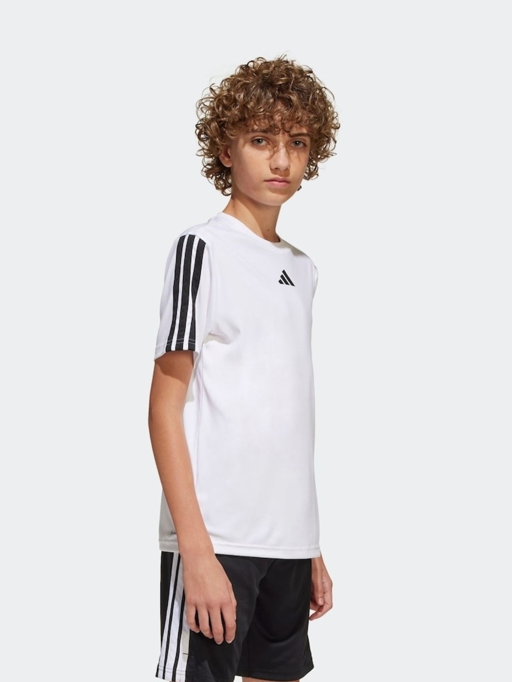 Adidas Boys' White 3-Stripes Sports Tee Size Medium 10/12